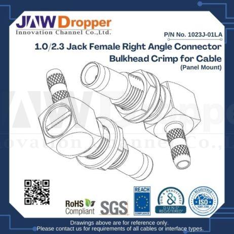 1.0/2.3 Jack Female Right Angle Connector Bulkhead Crimp for Cable (Panel Mount)