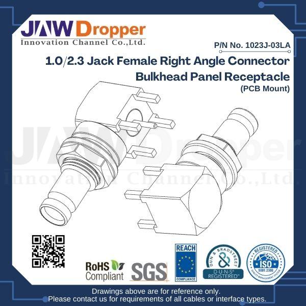 1.0/2.3 Jack Female Right Angle Connector Bulkhead Panel Receptacle (PCB Mount)