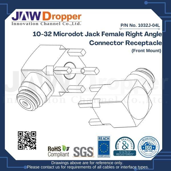 10-32 Microdot Jack Female Right Angle Connector Receptacle (Front Mount)