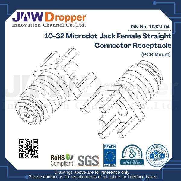 10-32 Microdot Jack Female Straight Connector Receptacle (PCB Mount)