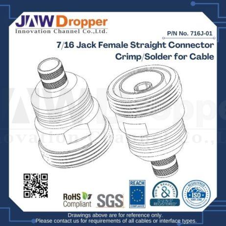 7/16 Jack Female Straight Connector Crimp/Solder for Cable