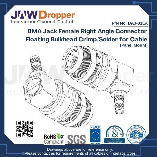 BMA Jack Female Right Angle Connector Floating Bulkhead Crimp/Solder for Cable (Panel Mount)