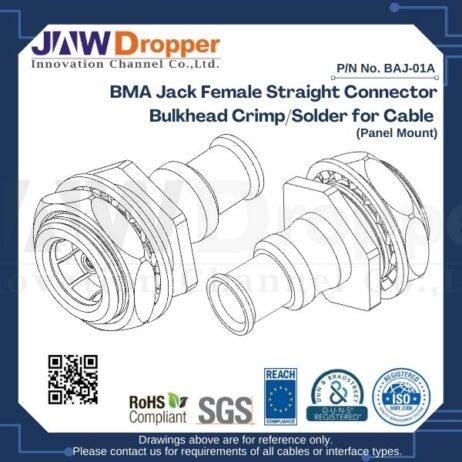 BMA Jack Female Straight Connector Bulkhead Crimp/Solder for Cable (Panel Mount)