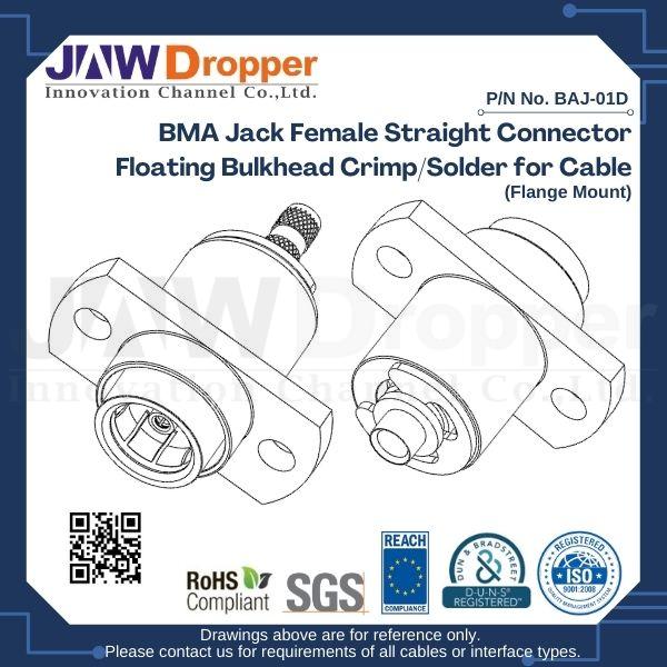 BMA Jack Female Straight Connector Floating Bulkhead Crimp/Solder for Cable (Flange Mount)