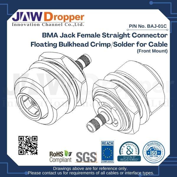 BMA Jack Female Straight Connector Floating Bulkhead Crimp/Solder for Cable (front Mount)