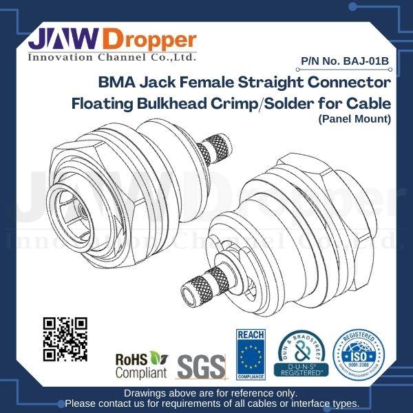 BMA Jack Female Straight Connector Floating Bulkhead Crimp/Solder for Cable (Panel Mount)