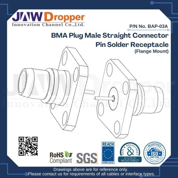 BMA Plug Male Straight Connector Pin Solder Receptacle (Flange Mount)
