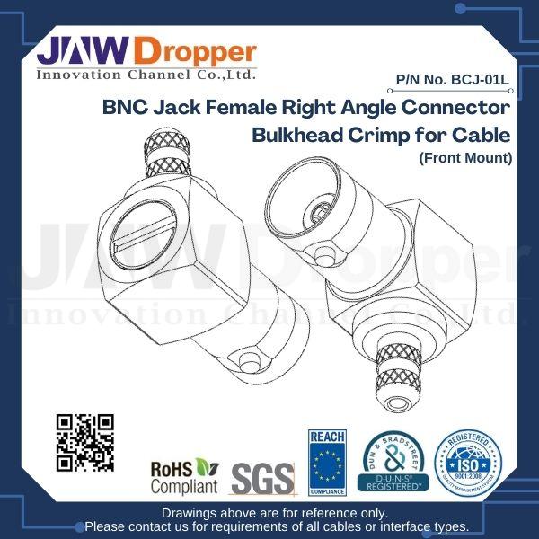 BNC Jack Female Right Angle Connector Bulkhead Crimp for Cable (Front Mount)