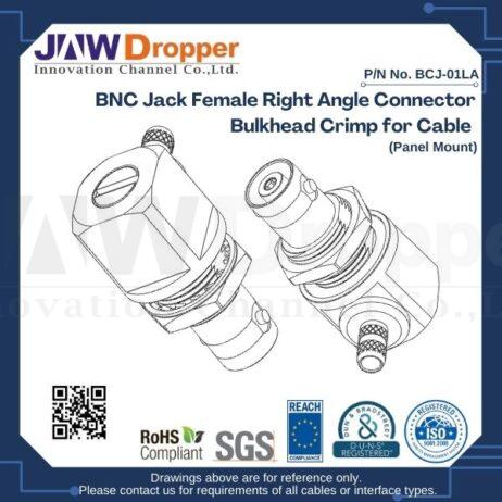 BNC Jack Female Right Angle Connector Bulkhead Crimp for Cable (Panel Mount)