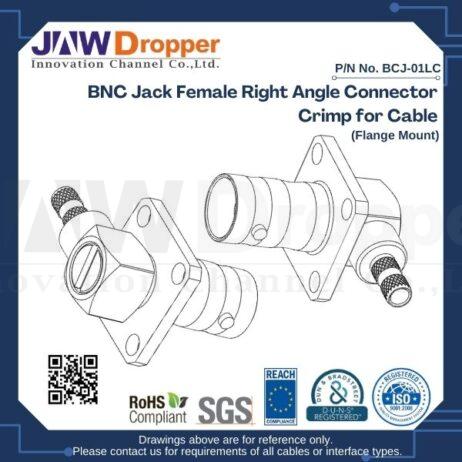 BNC Jack Female Right Angle Connector Crimp for Cable (Flange Mount)