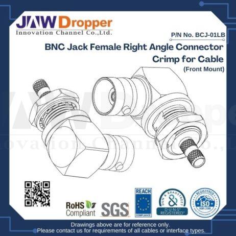 BNC Jack Female Right Angle Connector Crimp for Cable (Front Mount)