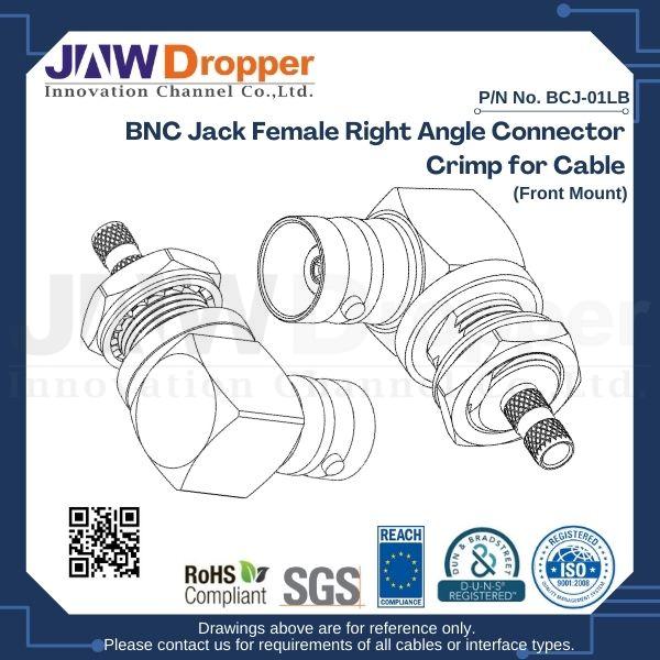 BNC Jack Female Right Angle Connector Crimp for Cable (Front Mount)