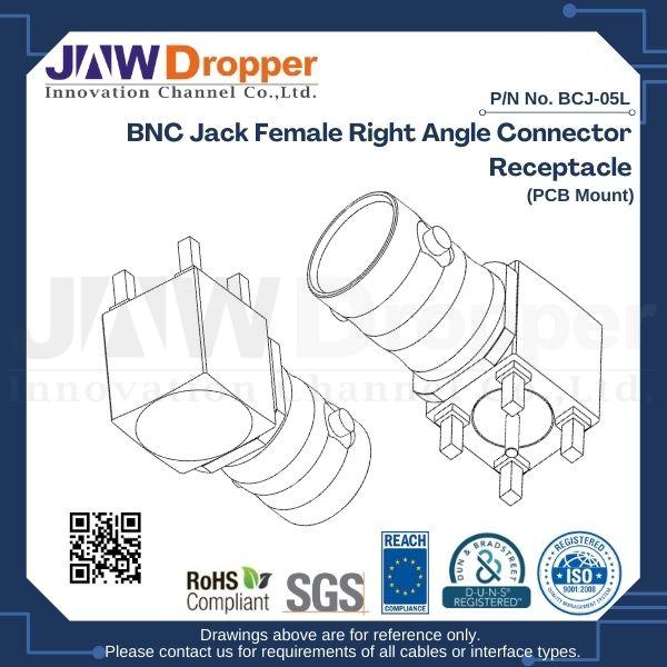 BNC Jack Female Right Angle Connector Receptacle (PCB Mount)