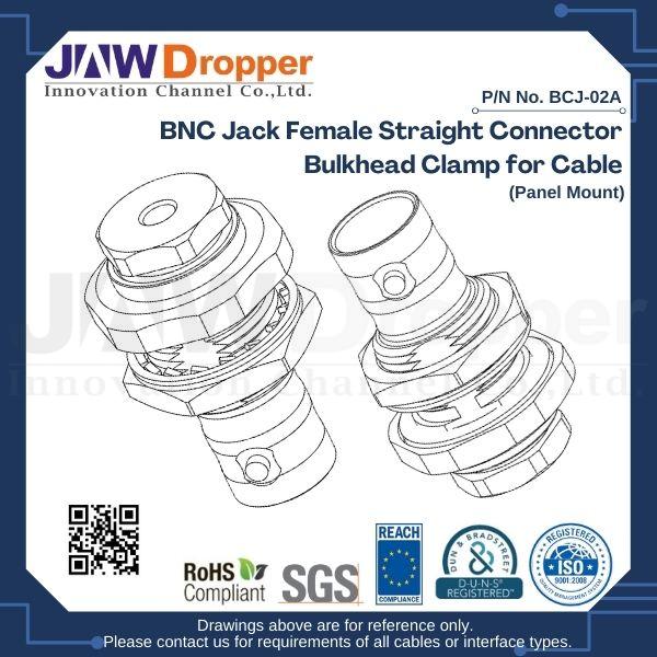 BNC Jack Female Straight Connector Bulkhead Clamp for Cable (Panel Mount)