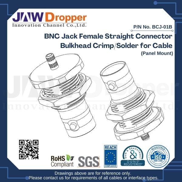 BNC Jack Female Straight Connector Bulkhead Crimp/Solder for Cable (Panel Mount)