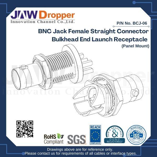 BNC Jack Female Straight Connector Bulkhead End Launch Receptacle (Panel Mount)