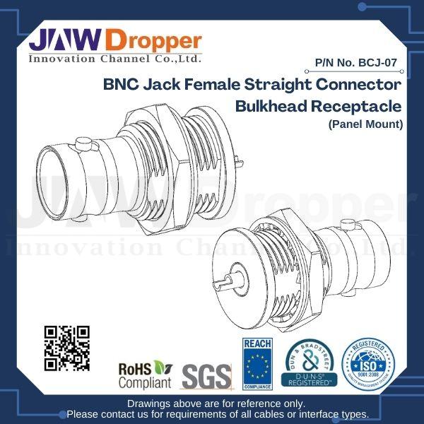 BNC Jack Female Straight Connector Bulkhead Receptacle (Panel Mount)