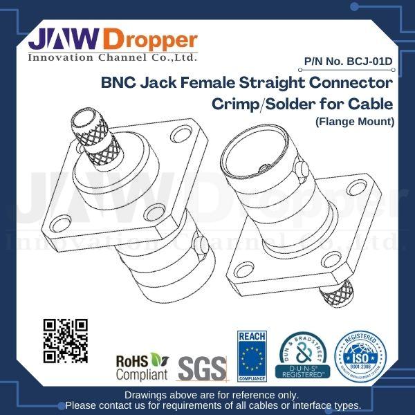 BNC Jack Female Straight Connector Crimp/Solder for Cable (Flange Mount)