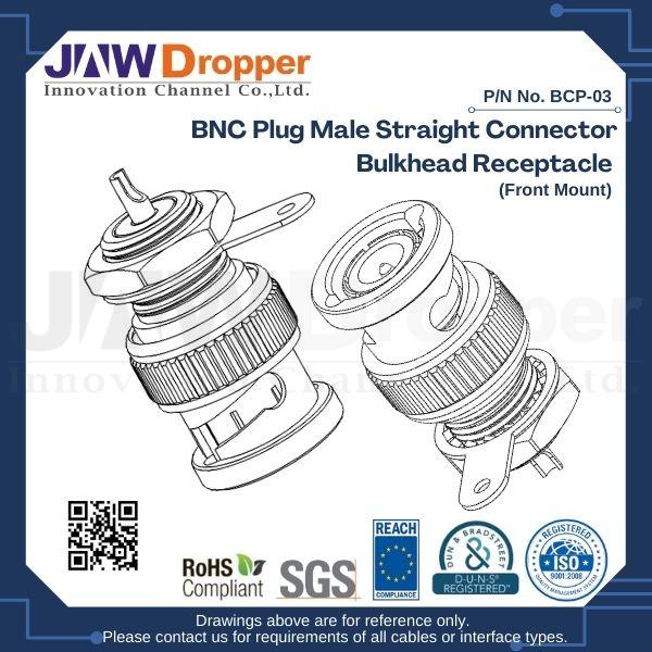 BNC Plug Male Straight Connector Bulkhead Receptacle (Front Mount)