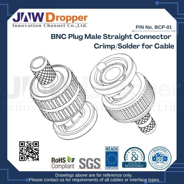 BNC Plug Male Straight Connector Crimp/Solder for Cable