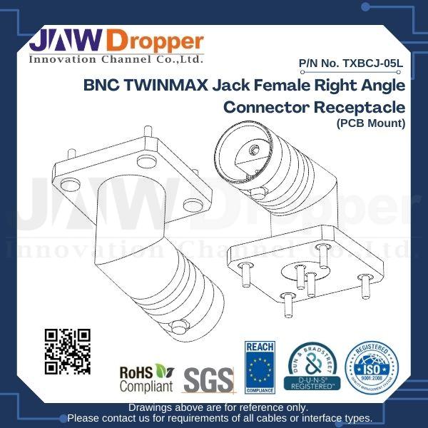 BNC TWINMAX Jack Female Right Angle Connector Receptacle (PCB Mount)