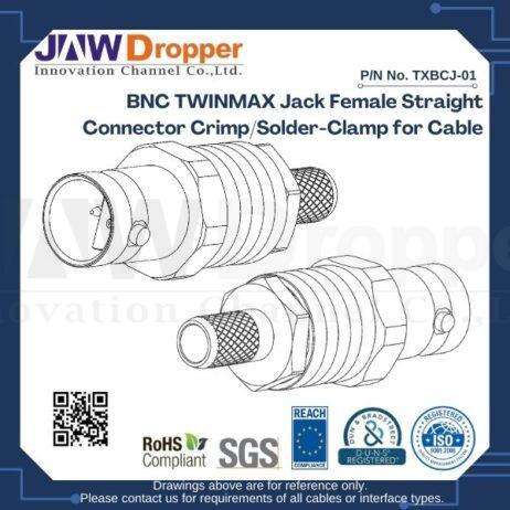 BNC TWINMAX Jack Female Straight Connector Crimp/Solder-Clamp for Cable