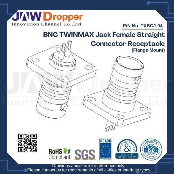 BNC TWINMAX Jack Female Straight Connector Receptacle (Flange Mount)