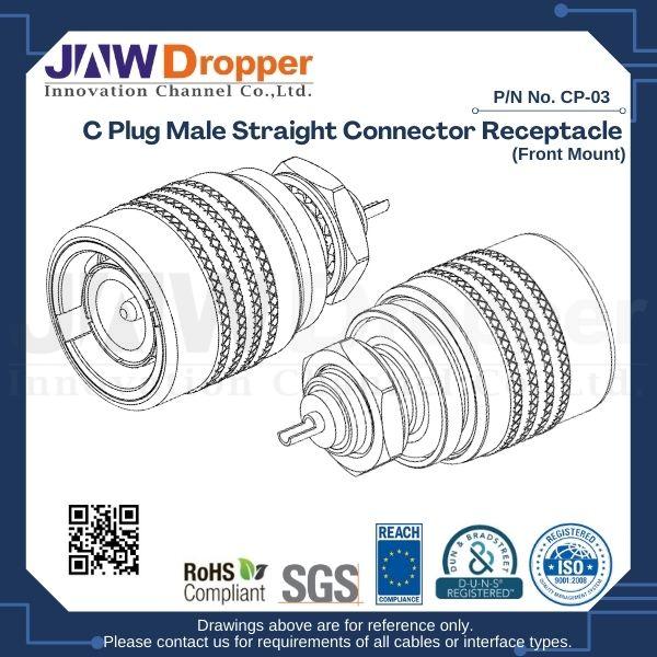 C Plug Male Straight Connector Receptacle (Front Mount)