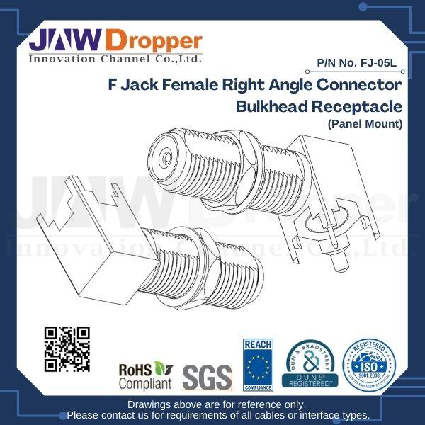 F Jack Female Right Angle Connector Bulkhead Receptacle (Panel Mount)