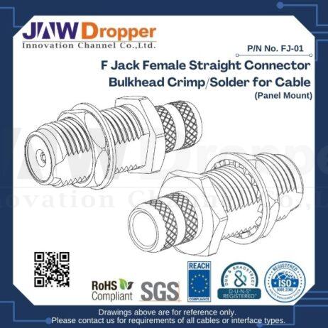 F Jack Female Straight Connector Bulkhead Crimp/Solder for Cable (Panel Mount)