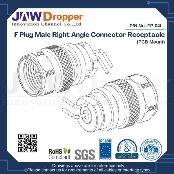 F Plug Male Right Angle Connector Receptacle (PCB Mount)