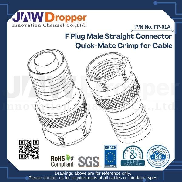 F Plug Male Straight Connector Quick-Mate Crimp for Cable