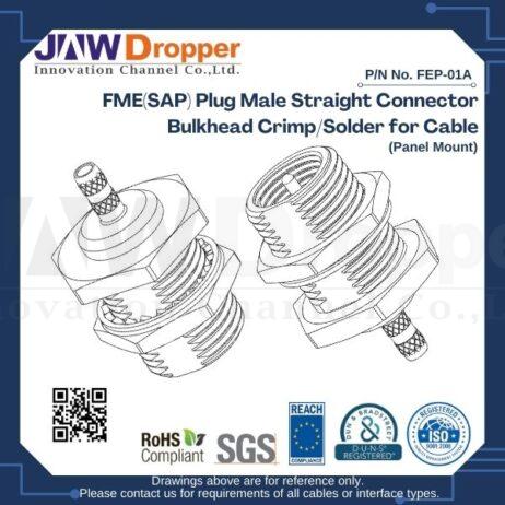 FME(SAP) Plug Male Straight Connector Bulkhead Crimp/Solder for Cable (Panel Mount)