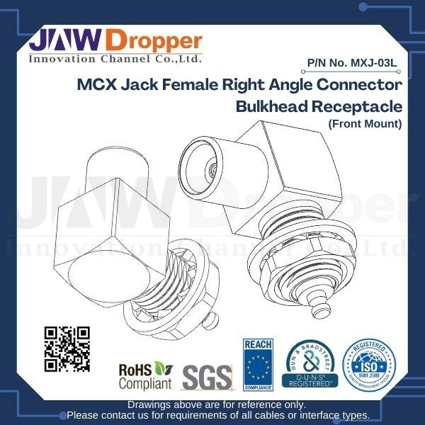 MCX Jack Female Right Angle Connector Bulkhead Receptacle (Front Mount)