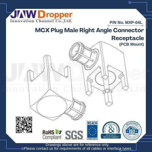 MCX Plug Male Right Angle Connector Receptacle (PCB Mount)