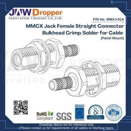MMCX Jack Female Straight Connector Bulkhead Crimp/Solder for Cable (Panel Mount)