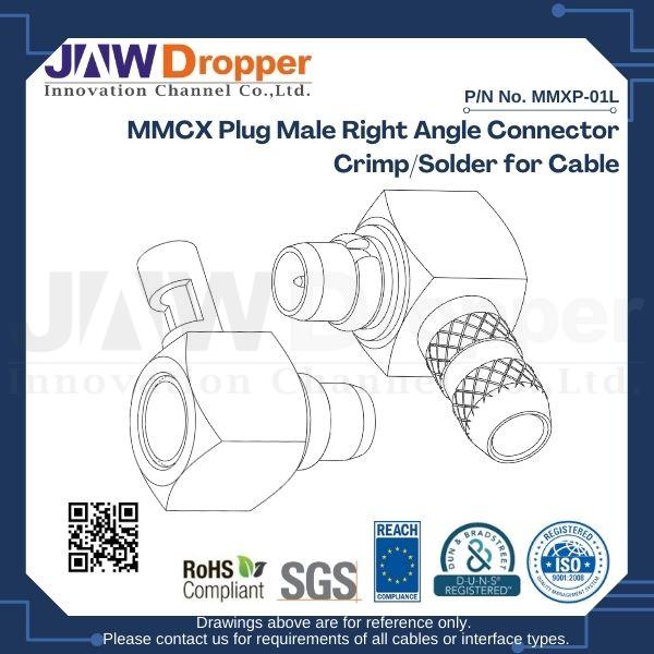 MMCX Plug Male Right Angle Connector Crimp/Solder for Cable