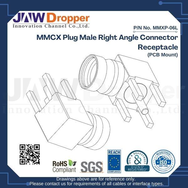 MMCX Plug Male Right Angle Connector Receptacle (PCB Mount)