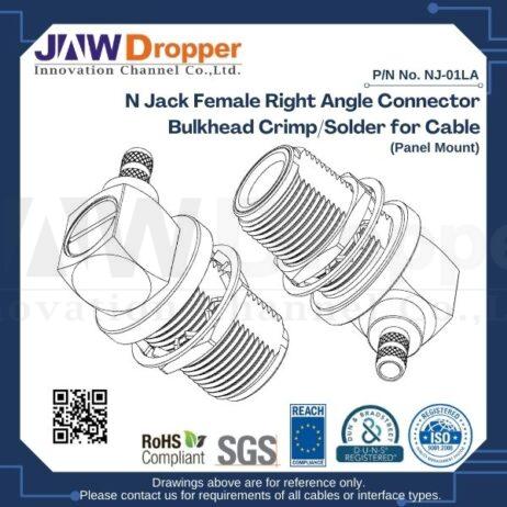 N Jack Female Right Angle Connector Bulkhead Crimp/Solder for Cable (Panel Mount)