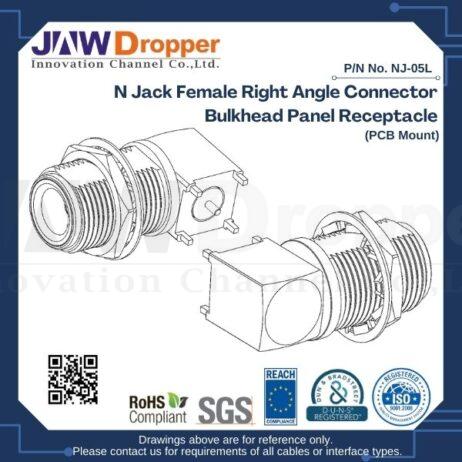 N Jack Female Right Angle Connector Bulkhead Panel Receptacle (PCB Mount)