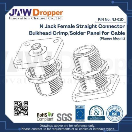 N Jack Female Straight Connector Bulkhead Crimp/Solder Panel for Cable (Flange Mount)