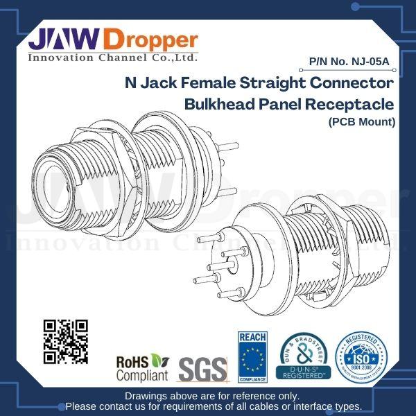 N Jack Female Straight Connector Bulkhead Panel Receptacle (PCB Mount)
