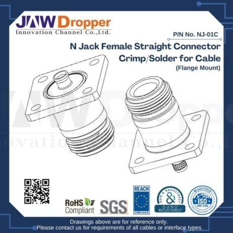 N Jack Female Straight Connector Crimp/Solder for Cable (Flange Mount)