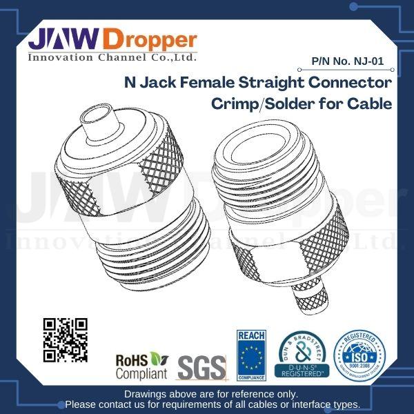 N Jack Female Straight Connector Crimp/Solder for Cable