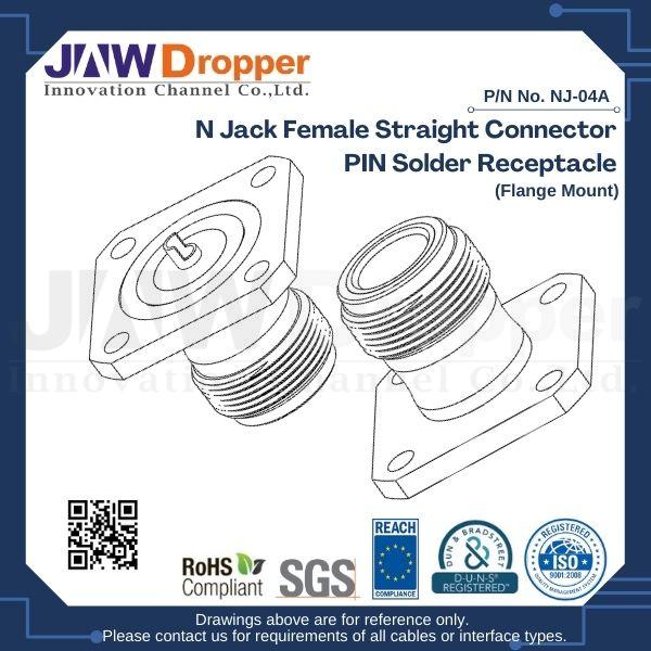 N Jack Female Straight Connector PIN Solder Receptacle (Flange Mount)