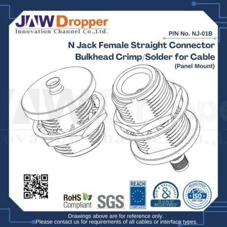 N Jack Female Straight Connector Bulkhead Crimp/Solder for Cable (Panel Mount)