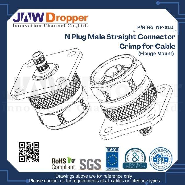 N Plug Male Straight Connector Crimp for Cable (Flange Mount)