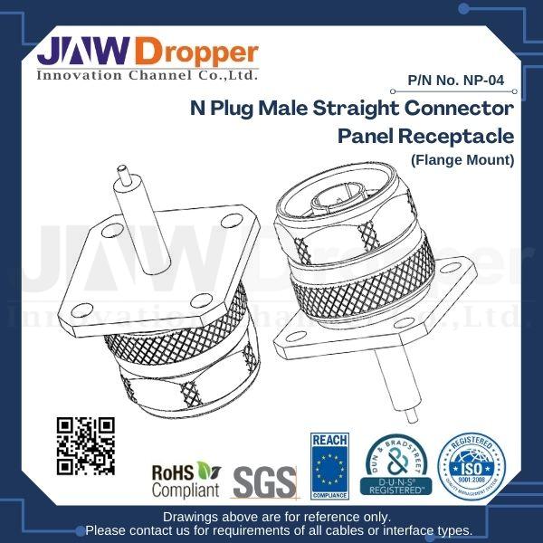 N Plug Male Straight Connector Panel Receptacle (Flange Mount)