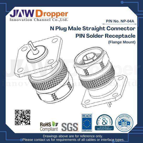 N Plug Male Straight Connector PIN Solder Receptacle (Flange Mount)