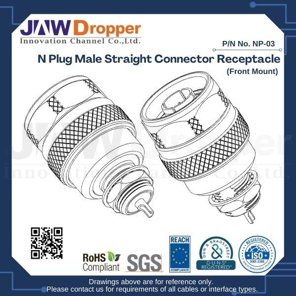 N Plug Male Straight Connector Receptacle (Front Mount)